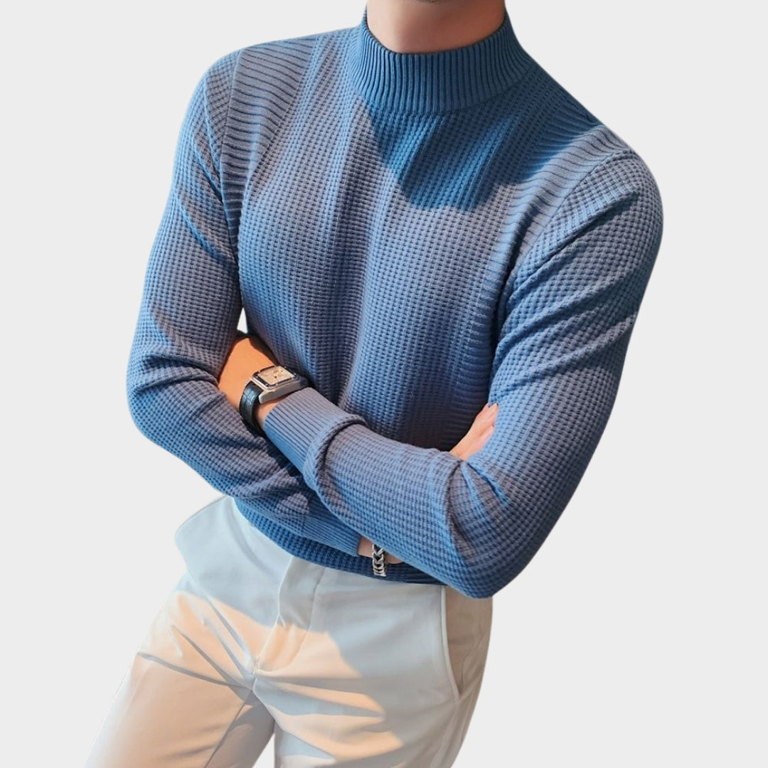 Men's Knitted Pullover Sweater - Half Turtle Neck - Wool Blend - Casual Fit - Multiple Colours