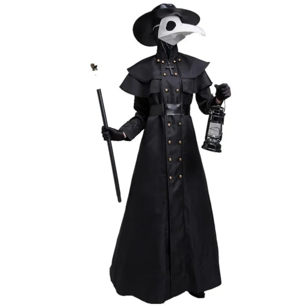 Men’s Medieval Hooded Robe Halloween Costume – Plague Doctor Monk Cosplay Outfit with Cloak and Cape – Horror Priest Wizard Costume – Black