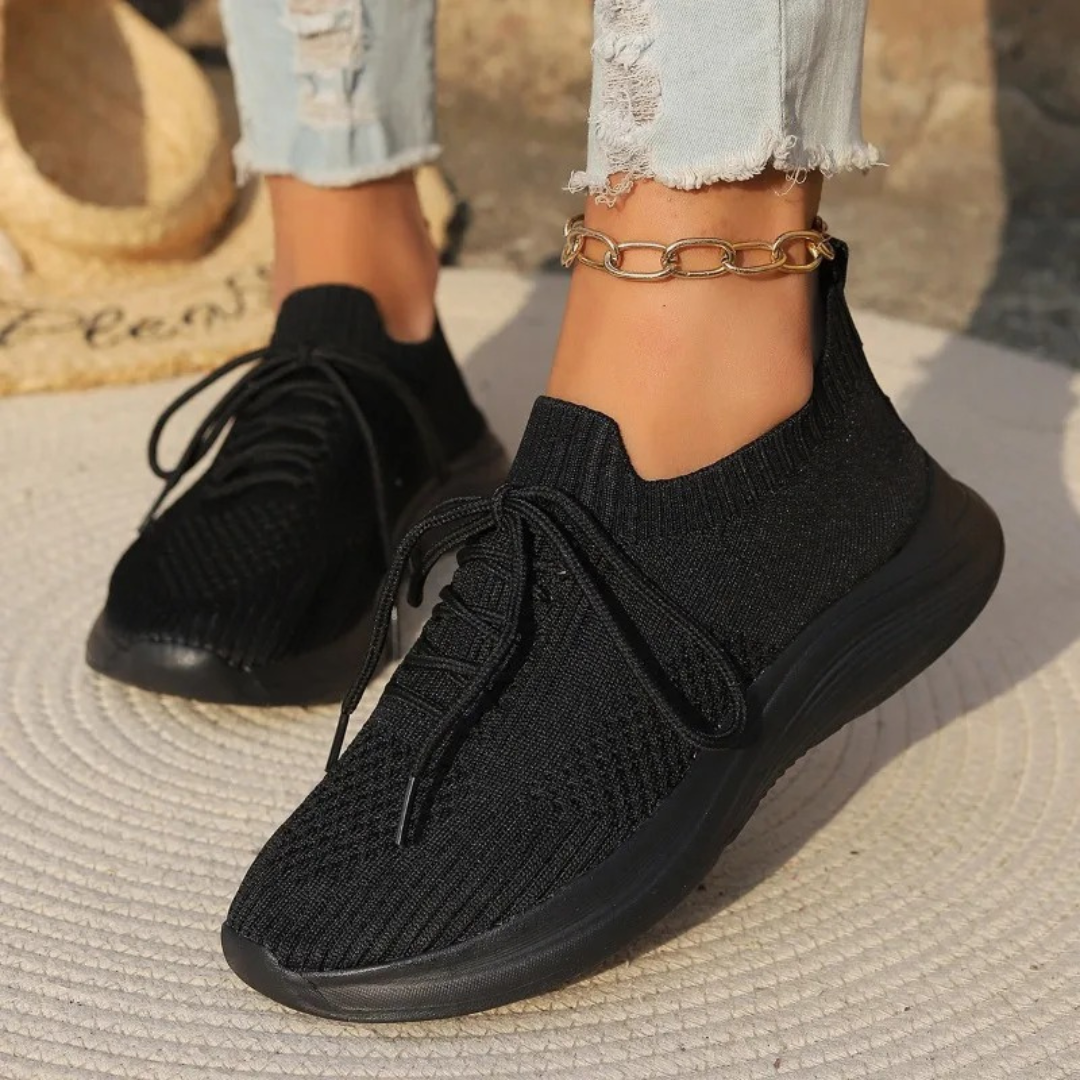 Women’s Casual Lace-Up Sneakers – Thick Sole Comfort Trainers – Front Tie Solid Colour Walking Shoes – Multiple Colours