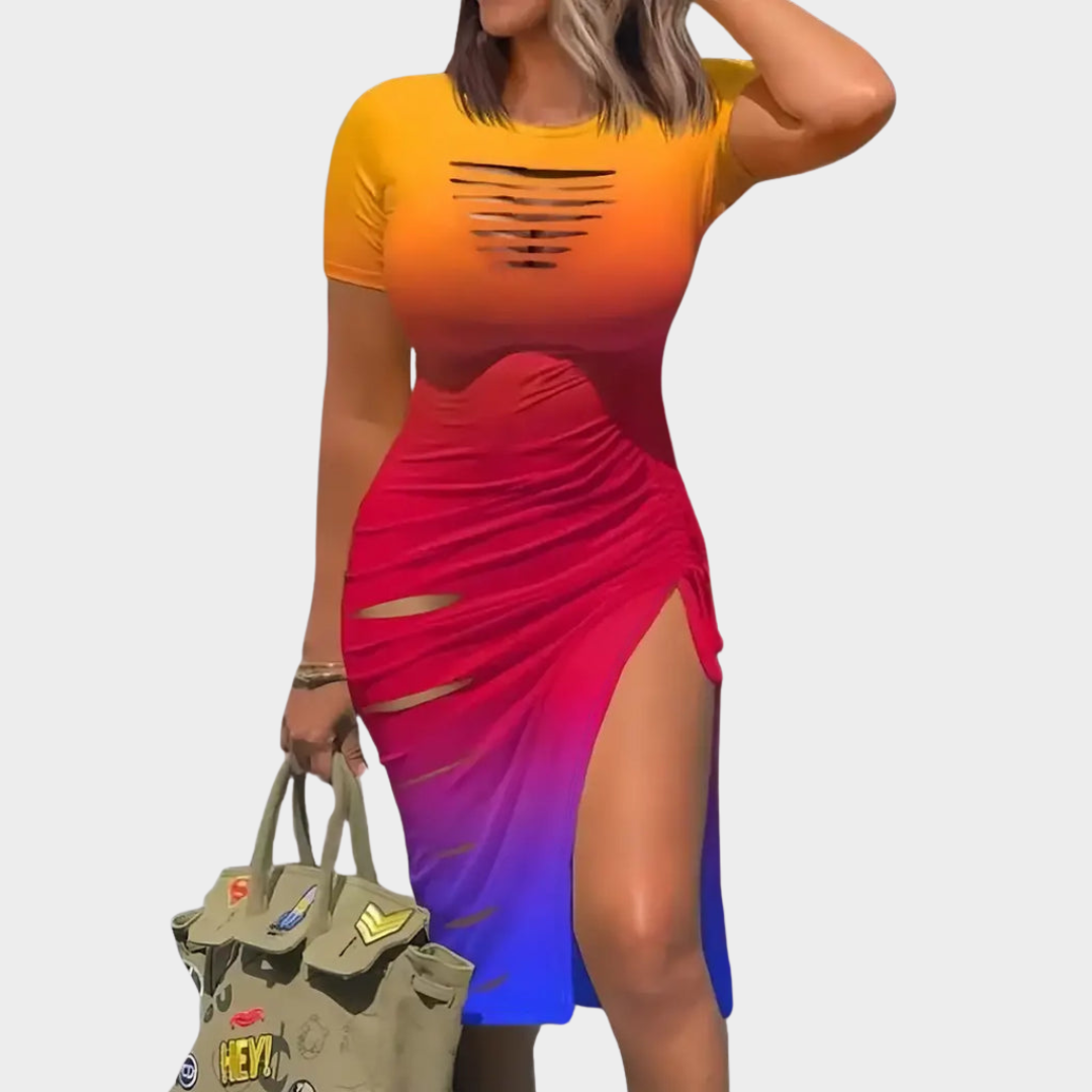 Women's Crisscross Pocket A-Line Mini Dress – Short Sleeve – Asymmetrical Neck – Multiple Colours