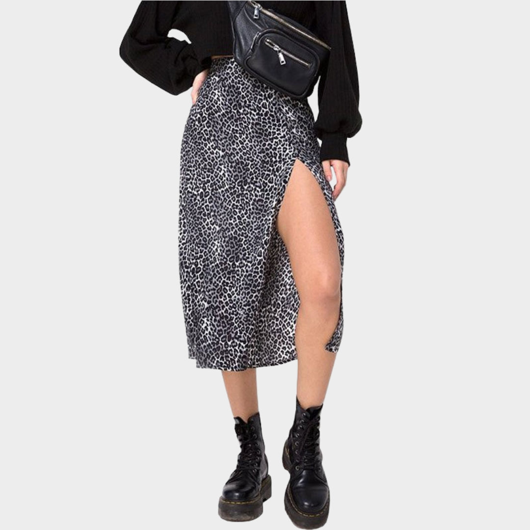 Women's High Waist A-Line Skirt - Stretchy Split Long Skirt - Leopard Floral Polka Dot Print - Multiple Colours