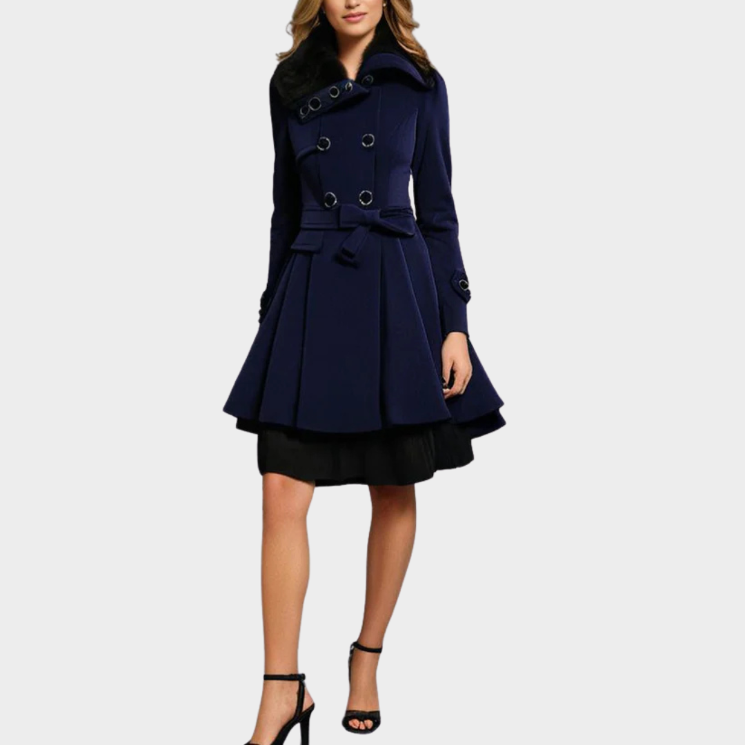 Women's Long Wool Coat – Slim Fit – Double Breasted – Padded Sherpa Lining – Elegant Trench – Multiple Colours