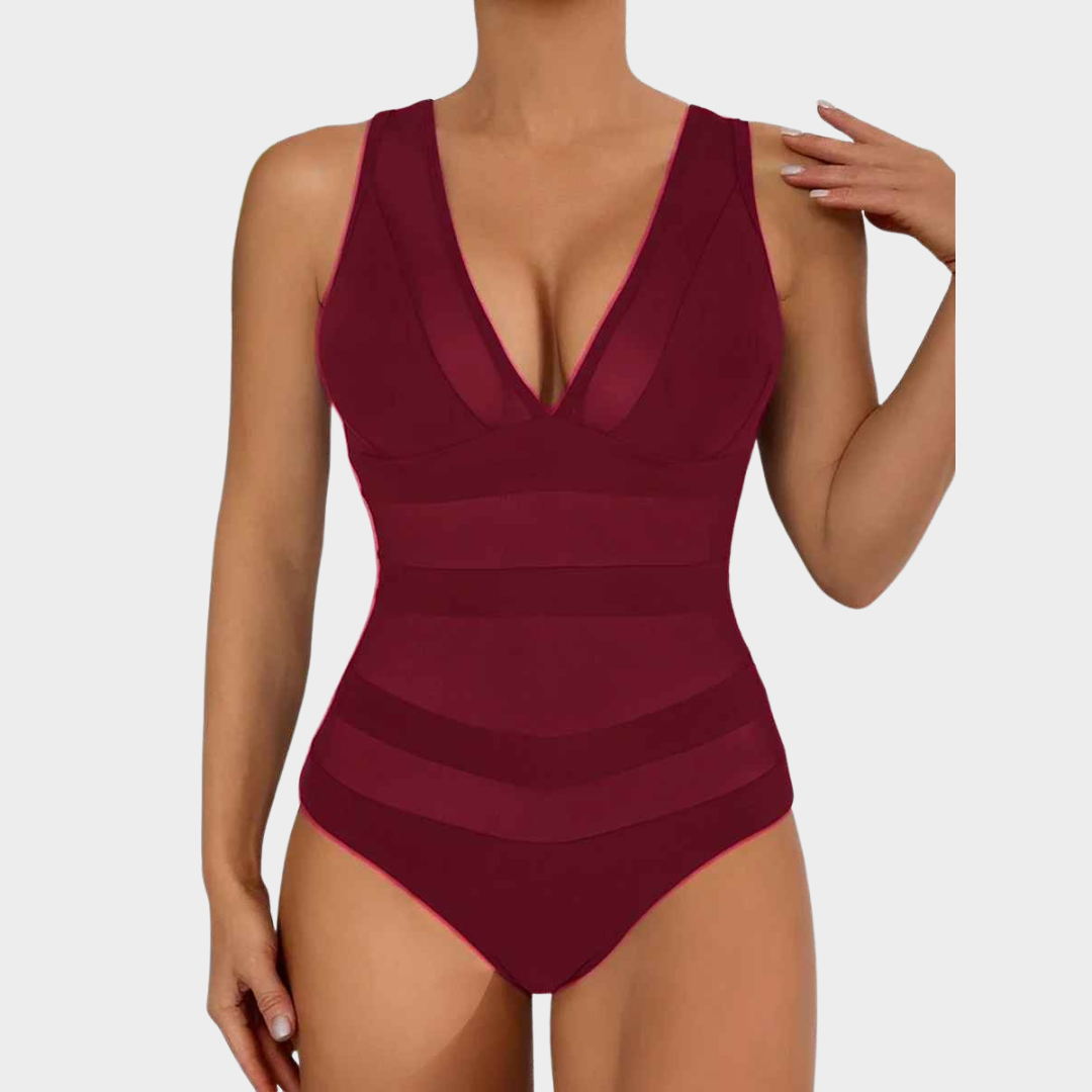 Women One-Piece Swimsuit – Slim Fit Mesh Backless Design – Soft Stretch Fabric – Multiple Colours