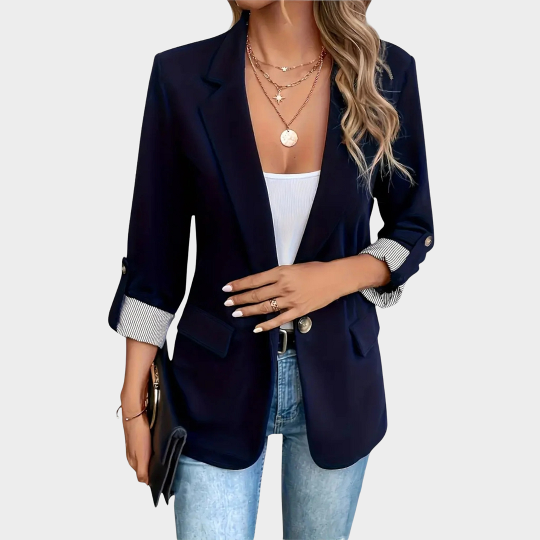 Women’s Slim Fit Suit Jacket – Button-Up Blazer – 3/4 Rolled Sleeves – Lightweight Casual Outerwear – Multiple Colours