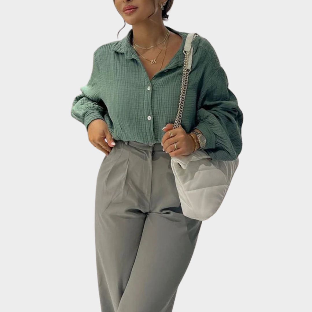 Women's Blouse – Airy Mousseline – Oversized Fit – Light & Flowing – Elegant & Relaxed – Green