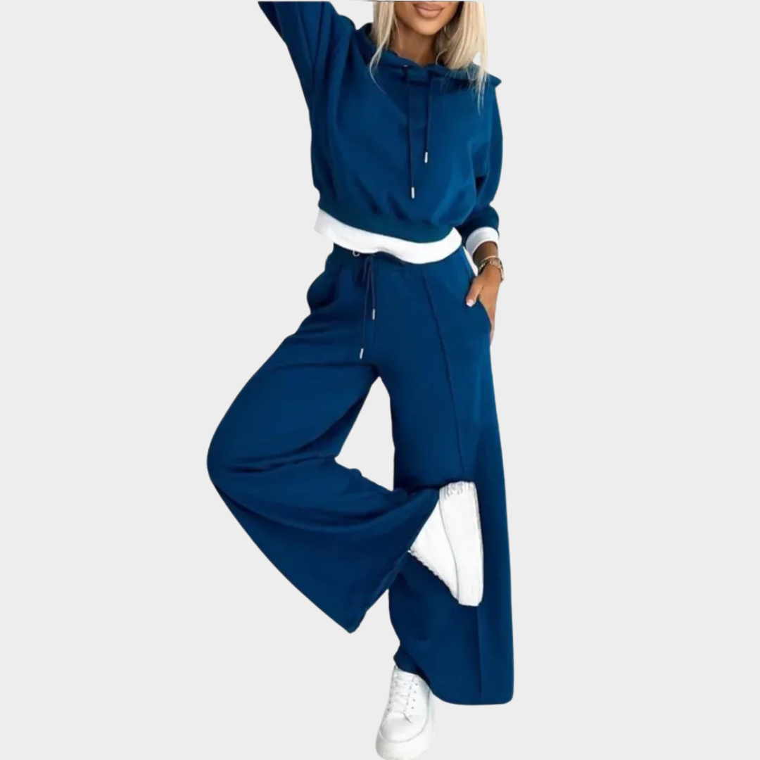 Women's Hooded Sweatshirt Two Piece Set – Solid Colour Casual Jogging Suit with Pants – Comfortable Relaxed Fit – Multiple Colours