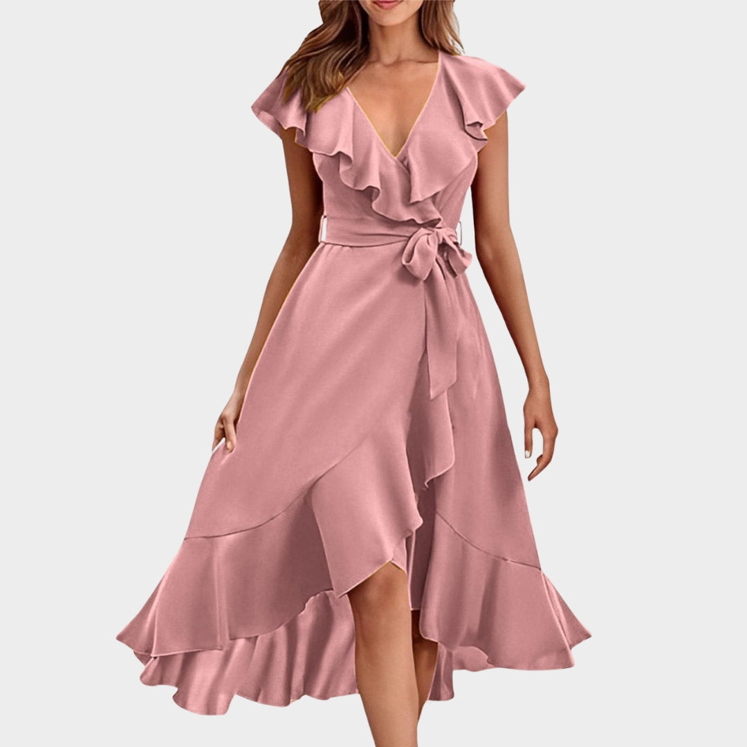 Women's Ruffle Wrap Dress - V-Neck - Short Sleeve - Elegant & Flowy - Multiple Colours