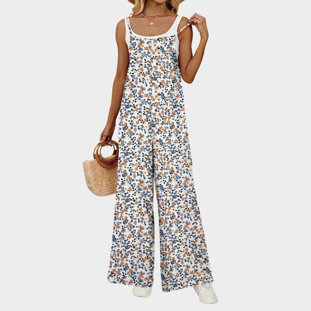 Women’s Floral Suspender Jumpsuit – Adjustable Shoulder Straps – Casual Relaxed Fit – Lightweight Soft Fabric – Printed One-Piece – Yellow