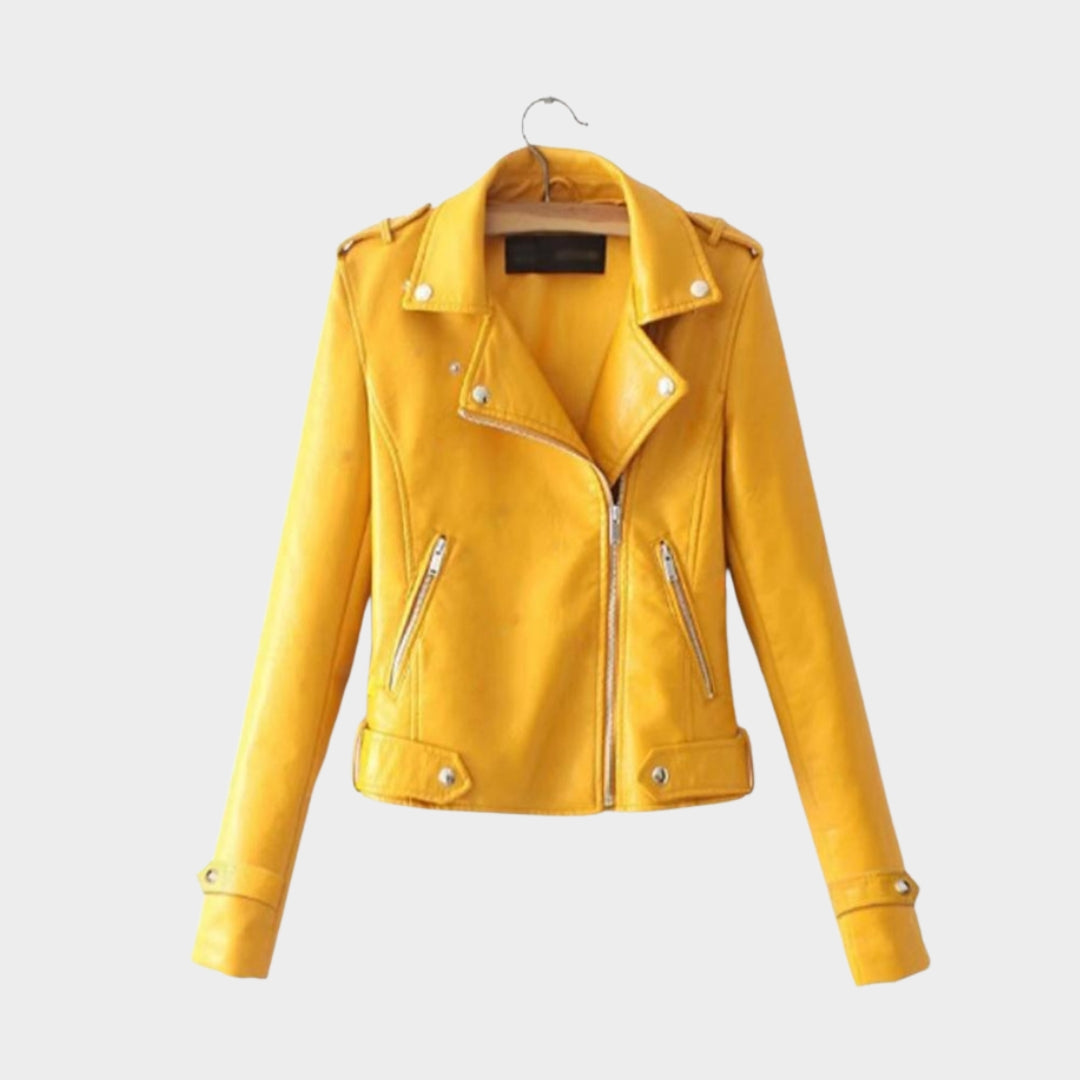 Women’s PU Leather Jacket – Slim Fit Zipper Coat, Faux Leather Outerwear (Light Blue, Black, and More)