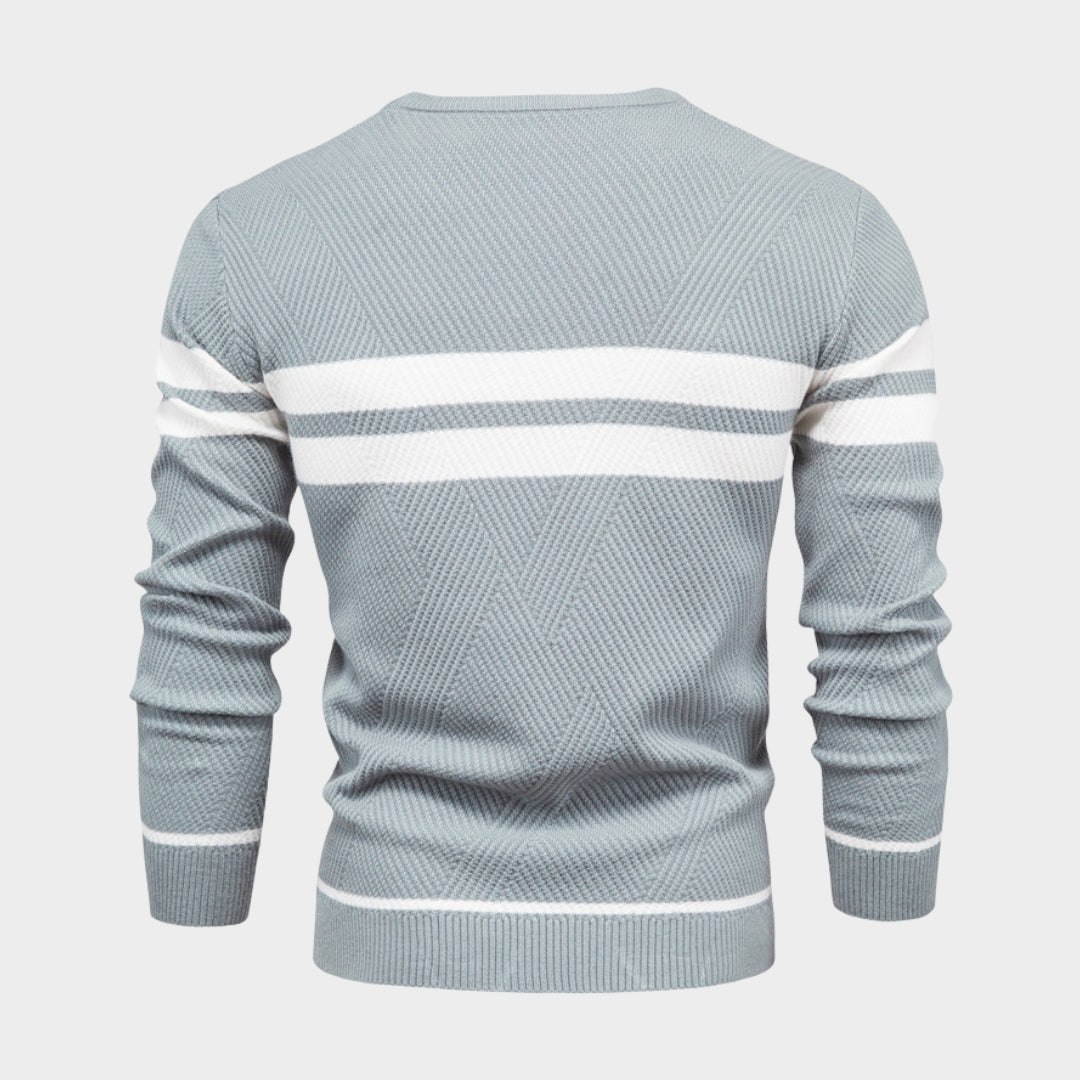 Men's Patchwork O-Neck Sweater – Slim Fit Casual Long Sleeve Warm Knit (Black, Army Green, and More)