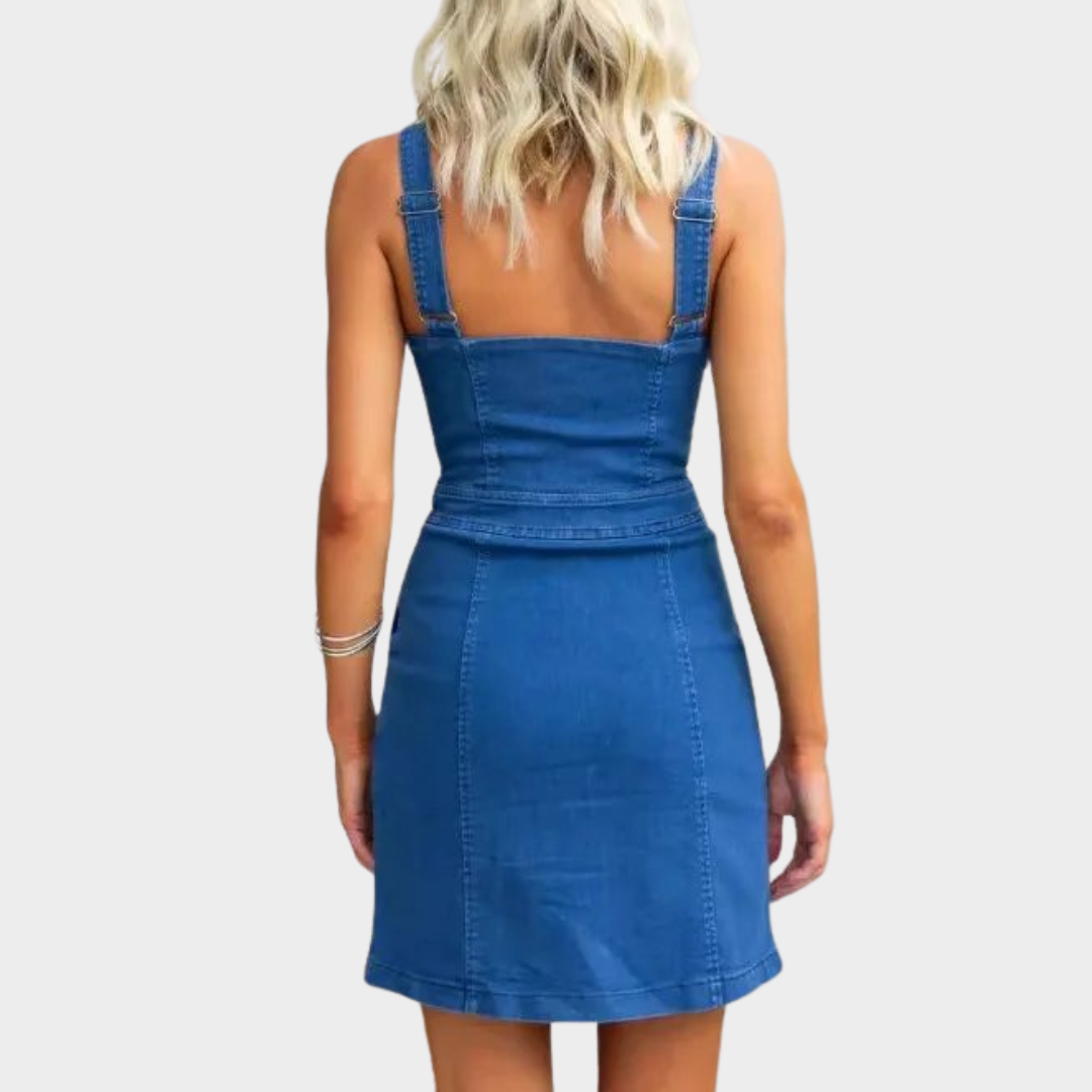 Women's Sleeveless Denim Dress - Casual Slim Fit Button-Up - Solid Color Mini Dress - Multiple Colours
