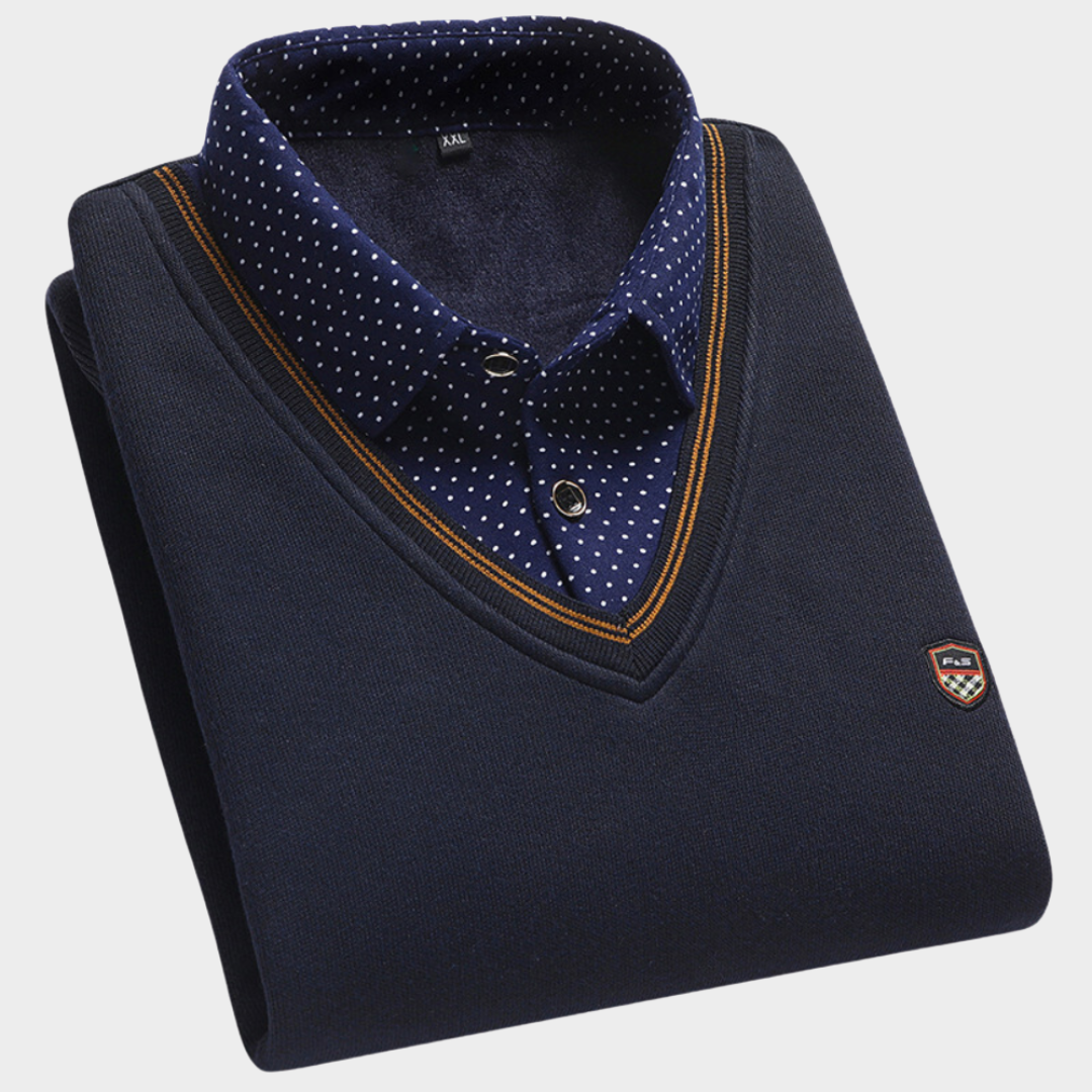 Men's Knitted Sweater - Two-Piece - Polo Collar - Warm Plush Lining - Multiple Colours