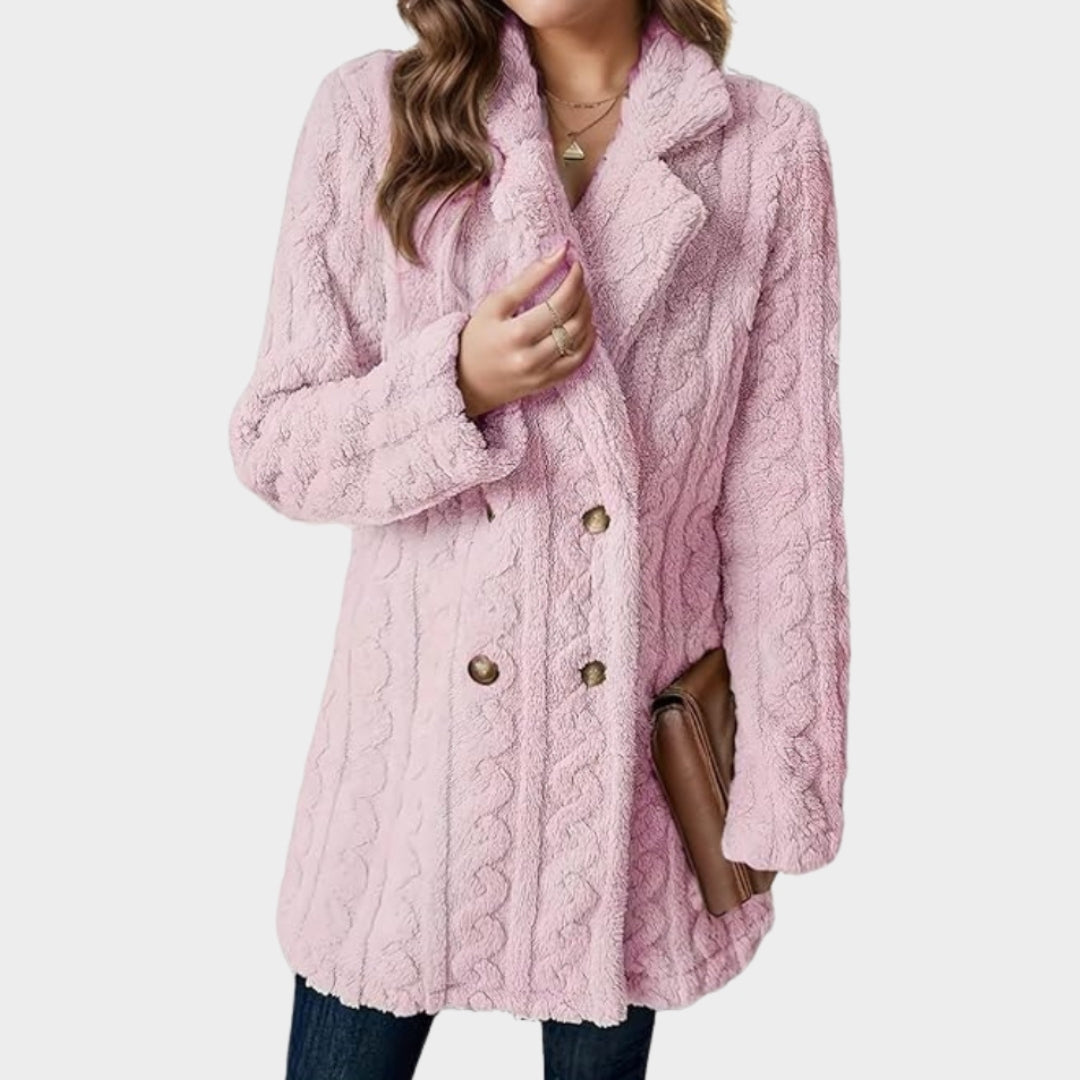 Women's Fuzzy Lapel Coat – Warm Plush Buttoned Jacket, Red, Black, and More