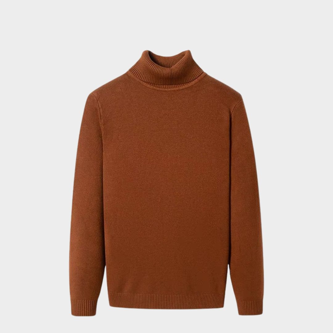 Men's High Collar Turtleneck Knitted Sweater - Warm Fleeced Cashmere Pullover in Solid Multiple Colours