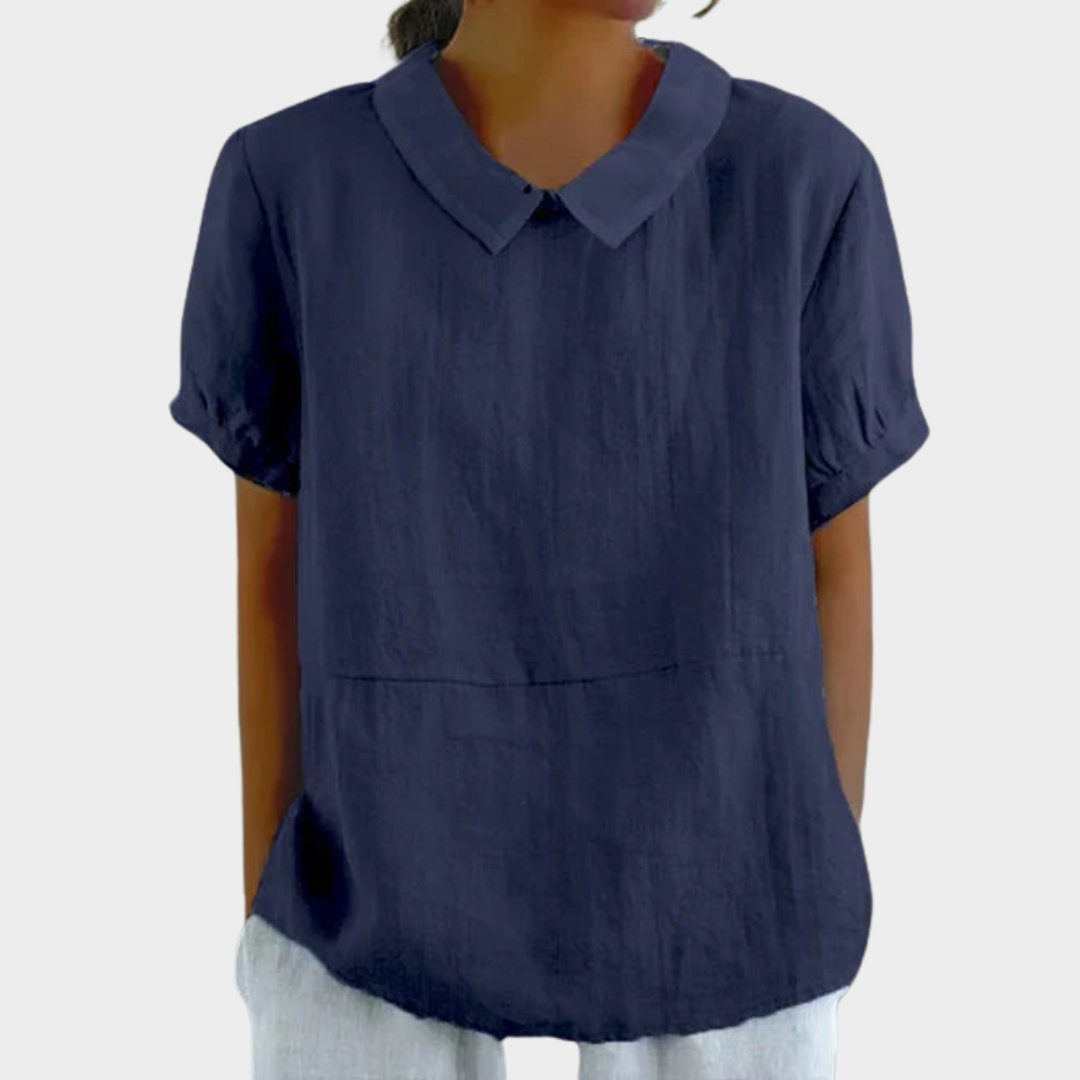 Women's Cotton Linen Blouse – Short Sleeve – Lapel Collar – Casual Pullover Shirt – Lightweight & Comfortable – Multiple Colours