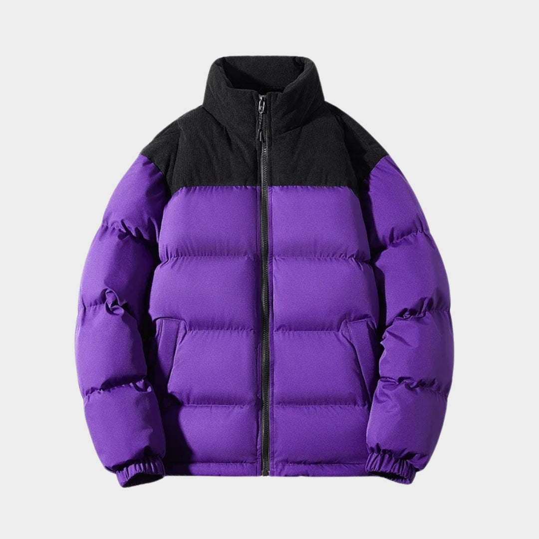 Men's Thick Winter Coat - Solid Color Puffer Jacket, Cotton Padded, Casual Fashion Outerwear, Purple, Black, and More