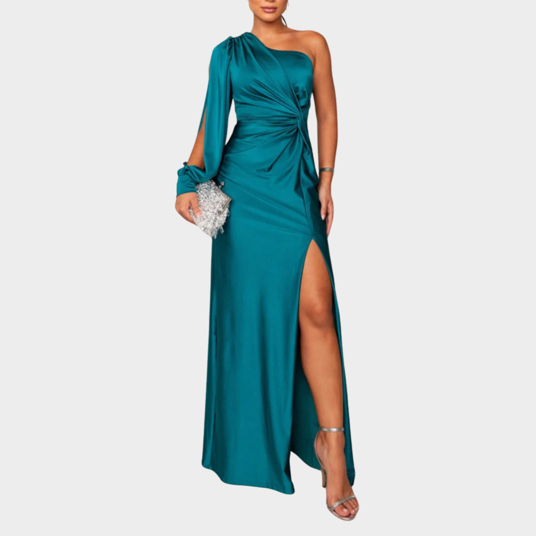 Women’s Evening Dress – One Shoulder Maxi with Open Sleeve and Relaxed Fit – Silky Fabric – Multiple Colours