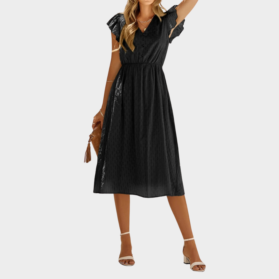 Women's Boho Midi Dress – V-Neck High Waist Casual Fit – Lightweight Solid Colour – Soft Cotton Blend – Multiple Colours