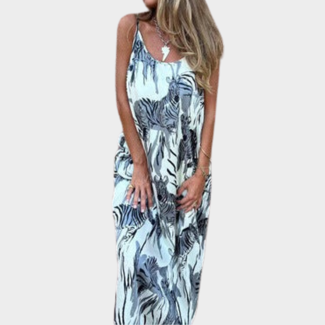Women Animal Print Maxi Dress – Relaxed Fit with Adjustable Straps and Pockets – Breathable Material – Multiple Colours