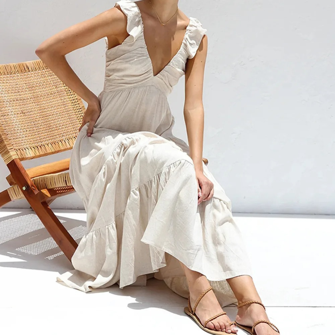 Women Cotton Maxi Dress – Sleeveless V-Neck A-Line Holiday Sundress Lightweight Fit – Multiple Colours