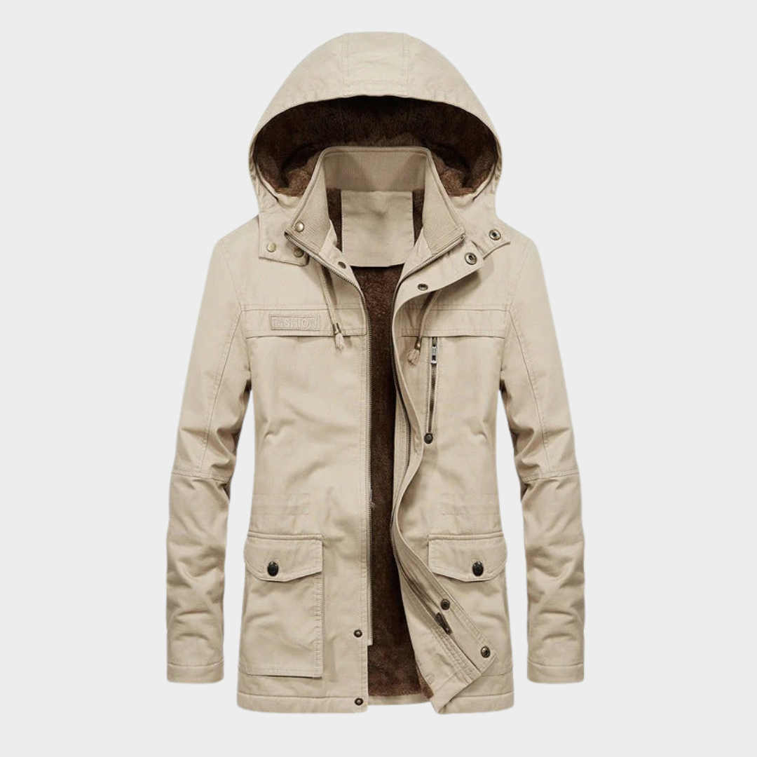 Men’s Long Hooded Jacket – Fleece Lined Casual Windproof Outerwear Coat – Multiple Colours