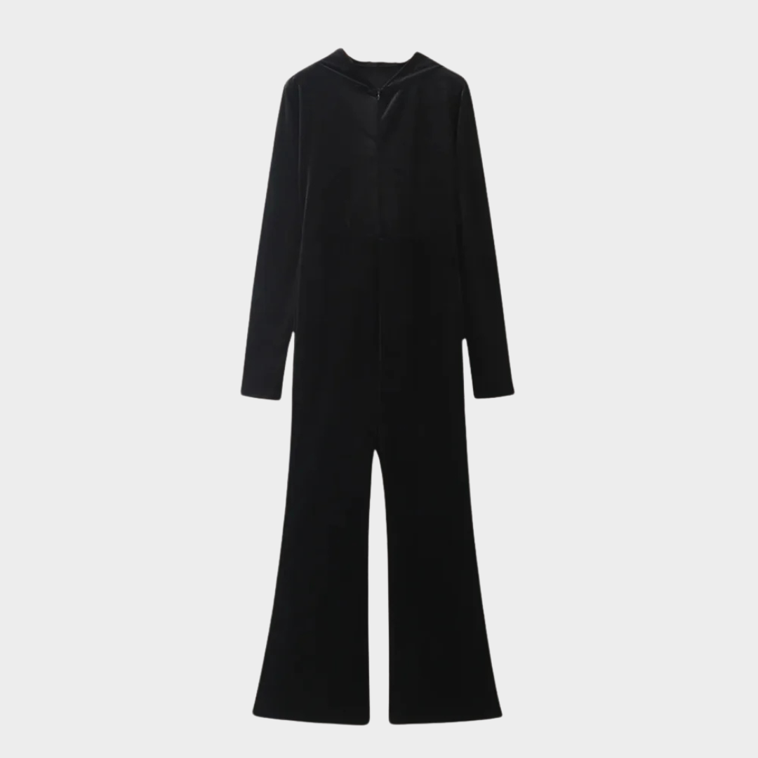 Women’s Jumpsuit – Hooded Design – Flattering Fit – Soft Fabric – Black