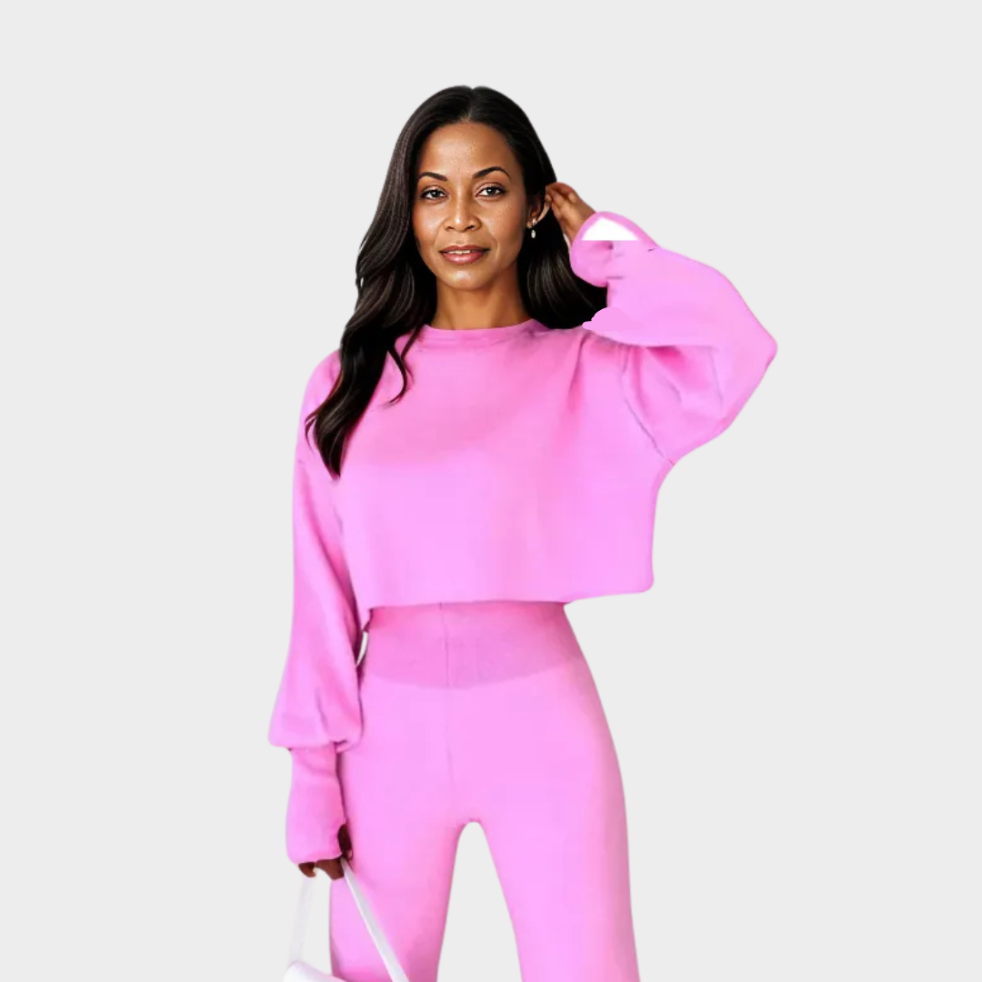 Women’s Two-Piece Knitted Set – High-Neck Sweater and Long Pants, Loose Fit, Soft Material