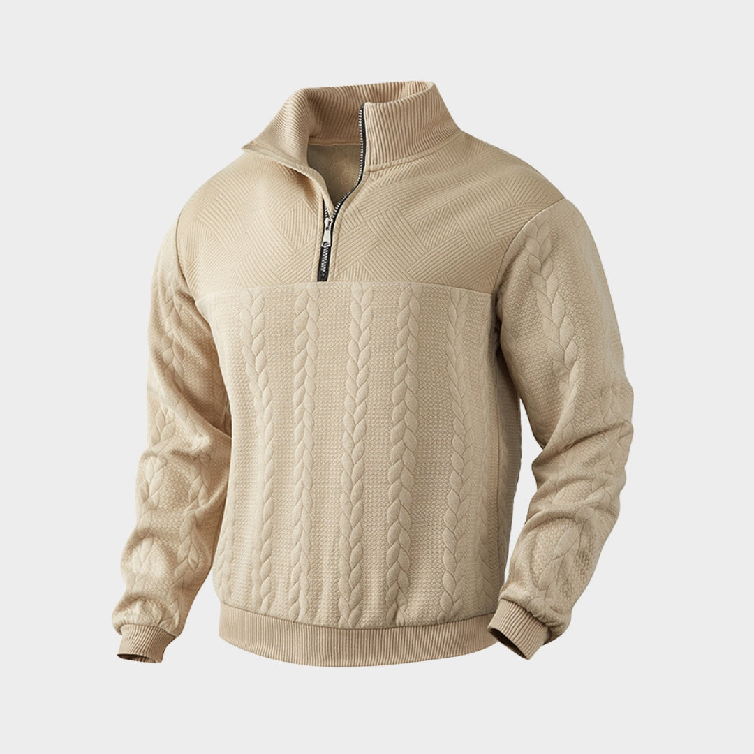 Men's Knitted Sweatshirt - Half Zipper - Stand Collar - Patchwork Design - Sporty Fit - Multiple Colours
