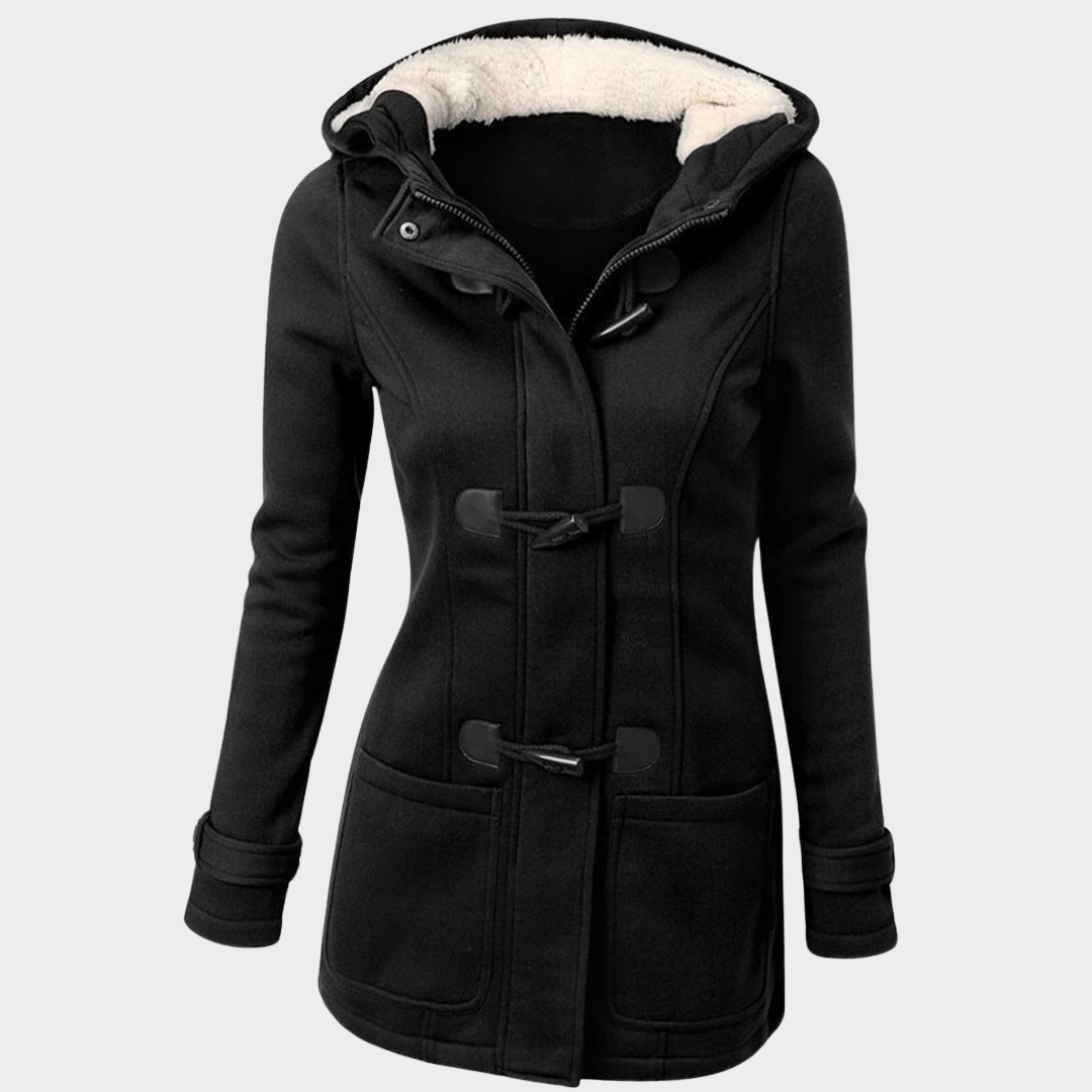 Women's Hooded Coat - Zipper & Horn Button - Casual Fit - Multiple Colours