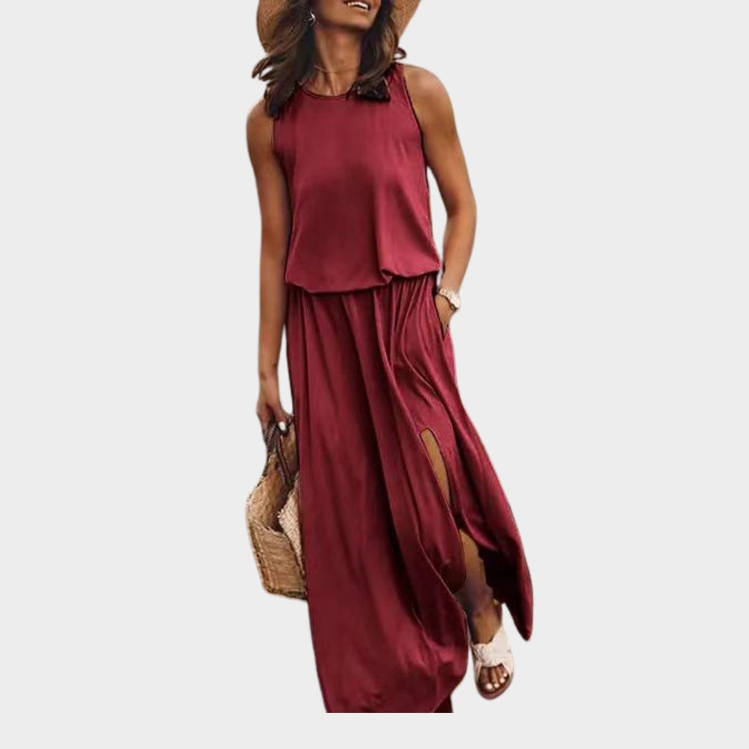 Women's Sleeveless Tank Maxi Dress – Loose Fit & Elegant Split – Multiple Colours