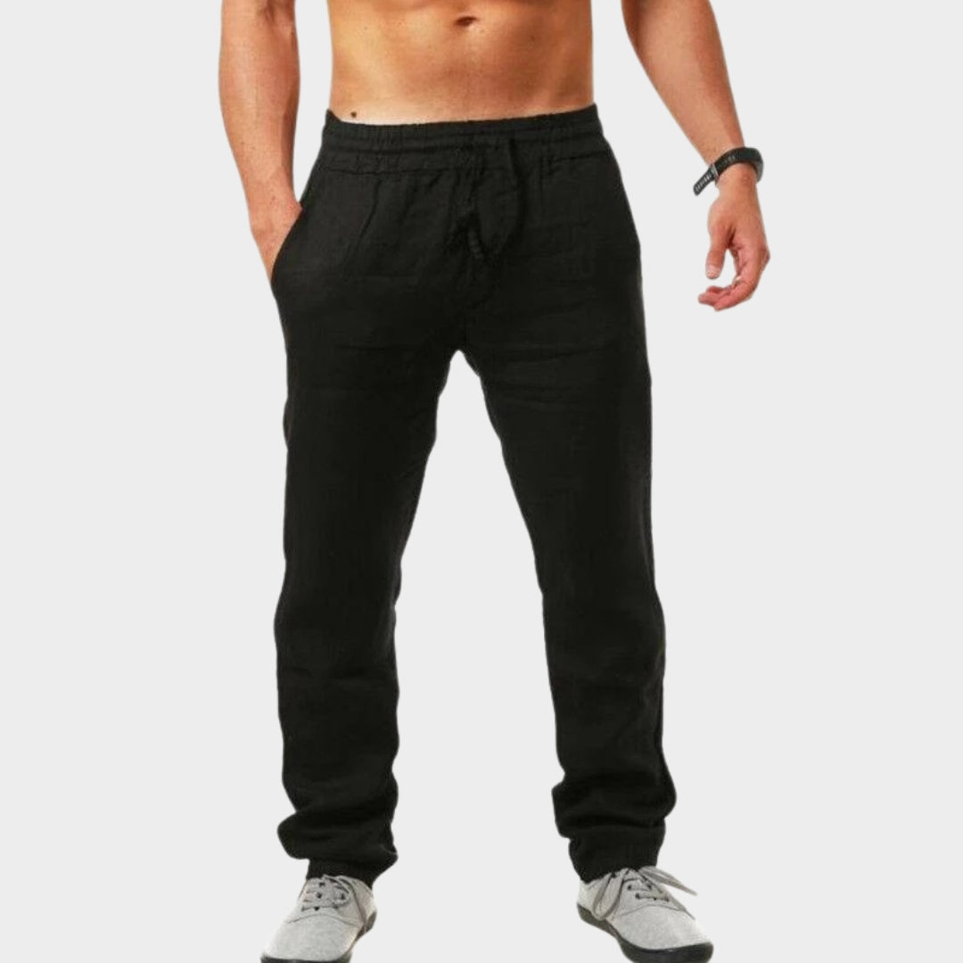 Men's Cotton Linen Trousers - Loose Fit - Elastic Waistband - Lightweight & Breathable - Multiple Colours