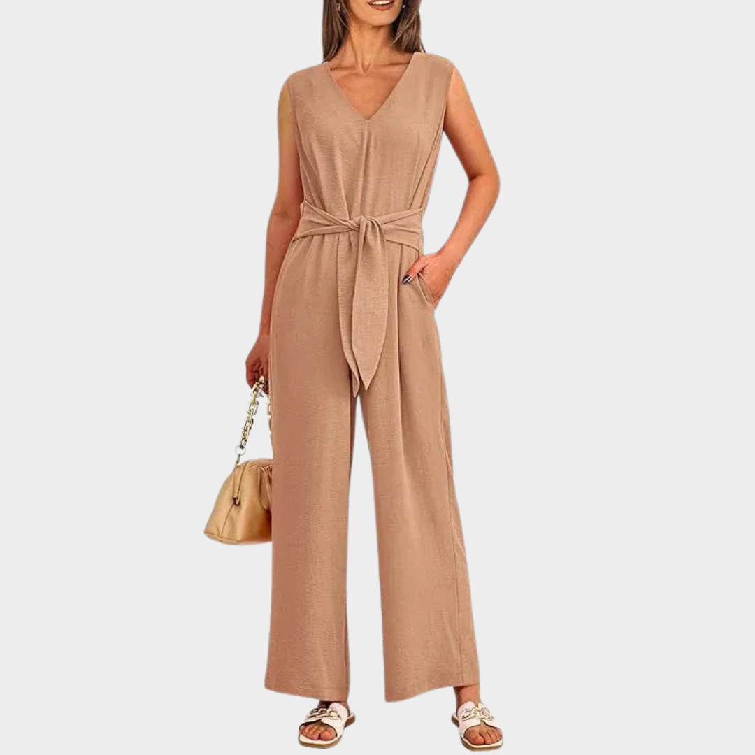 Women Wide Leg Jumpsuit – V-Neck – Sleeveless – Elegant Fit – Soft Fabric – Multiple Colours