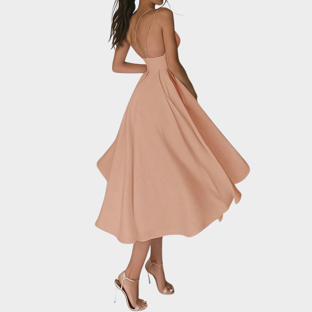 Women's Spaghetti Strap Midi Dress – V-Neck Backless – Elegant Party Dress – Multiple Colours