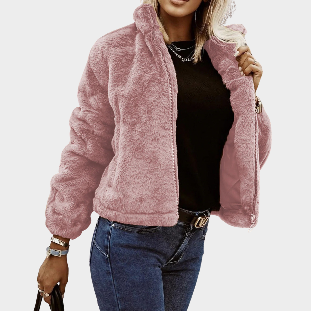 Women Plush Jacket – Casual Zip Coat with Pockets Warm Soft Outwear – Multiple Colours
