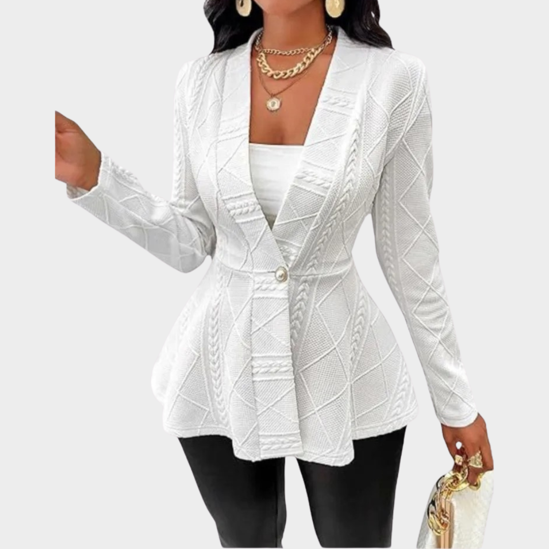 Women's V-Neck Single Button Jacket – Long Sleeve Tailored Waist Swing Office Coat – Multiple Colours