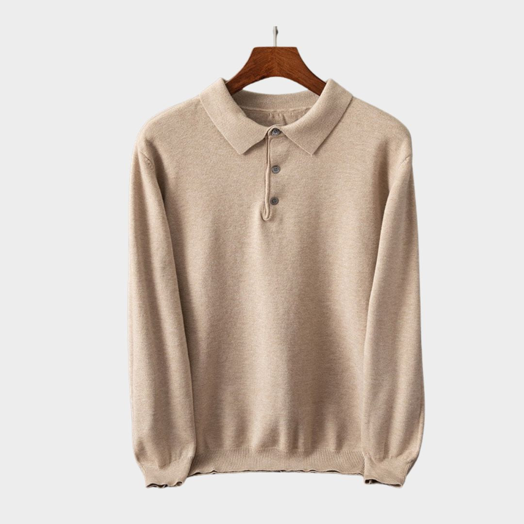 Soft Cashmere Sweater for Men – Polo Collar Knitted Pullover, Business Casual (Grey, Black, Camel)