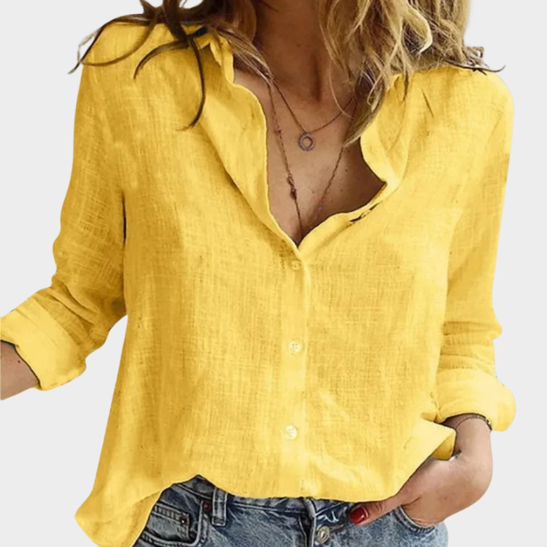 Women's Cotton Blouse - Long Sleeve - Button-Up - Classic Fit - Multiple Colours