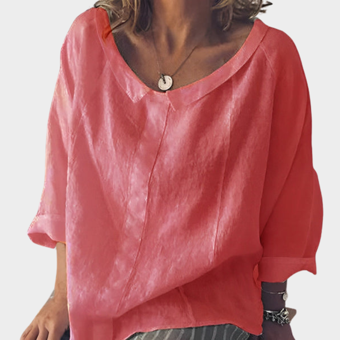 Women's Cotton Long Sleeve Shirt – Turn-Down Collar – Loose Casual Fit – Multiple Colours