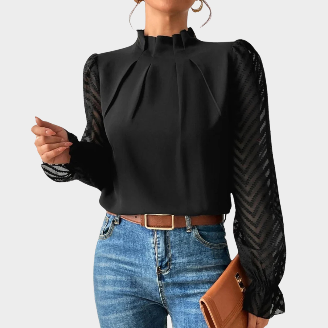 Women's Chiffon Top – Long Sleeve Wave Pattern – Elegant Office Wear – Lightweight Pullover – Multiple Colours