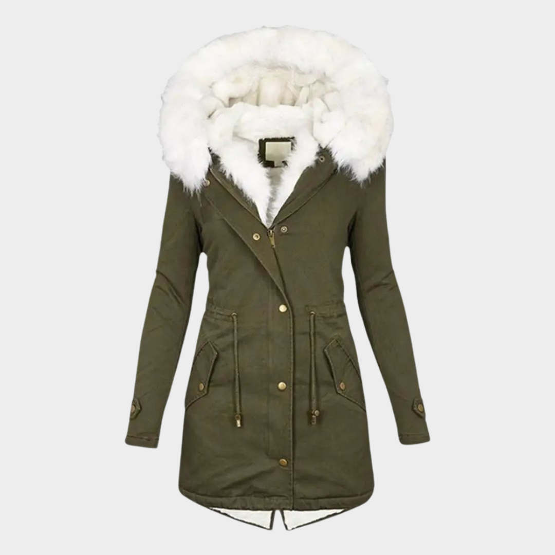Women's Hooded Parka Coat – Thickened Cotton – Waist-Cinching Design – Mid-Length – Warm Outerwear – Multiple Colours