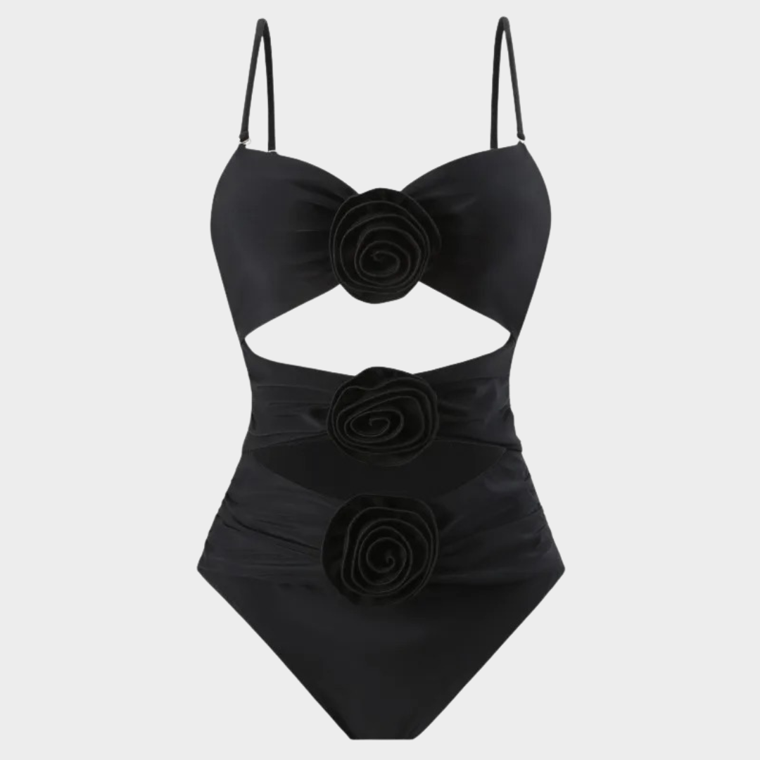 Women One Piece Swimsuit – Strapless Crossbody Fit with 3D Floral Print in Stretch Fabric – Multiple Colours