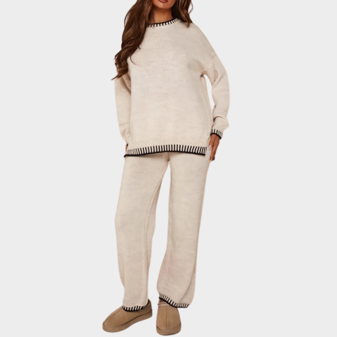 Women Tracksuit Set – Long Sleeve Knitted Sweatshirt and Matching Trousers – Comfortable Two Piece Lounge and Casual Wear – Multiple Colours