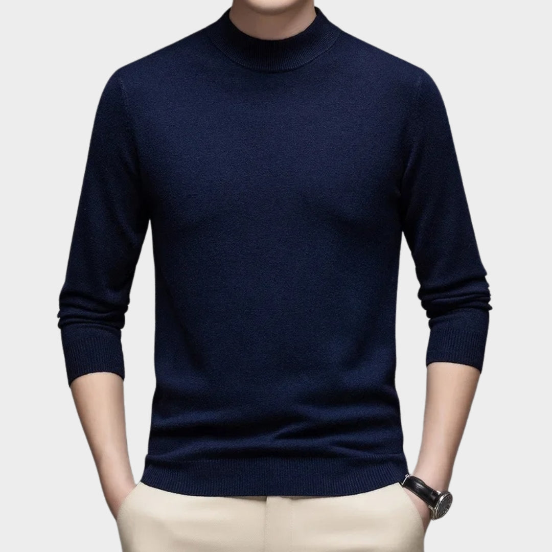 Men's Wool Sweater – Slim Fit Turtleneck Cashmere Knit, Solid Colors