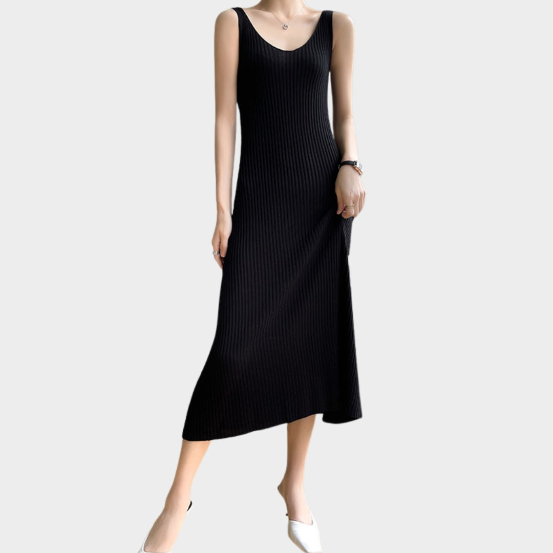 Women's Knitted Sleeveless Maxi Dress - V-Neck - Spaghetti Strap - Multiple Colours