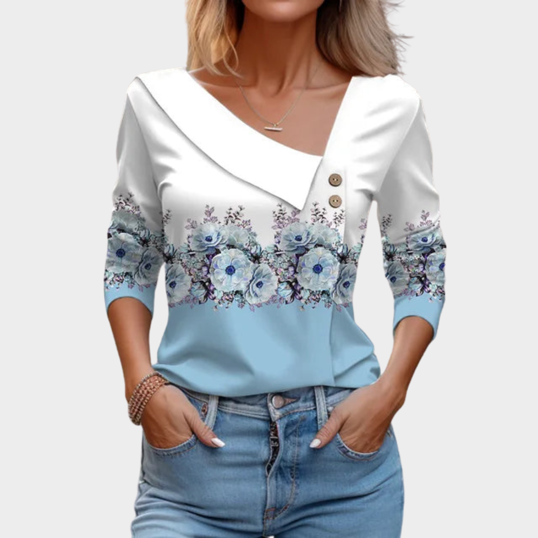 Women’s Floral Print Long Sleeve Shirt – Casual Lightweight Blouse Top – Soft Relaxed Fit O-Neck Style – Multiple Colours