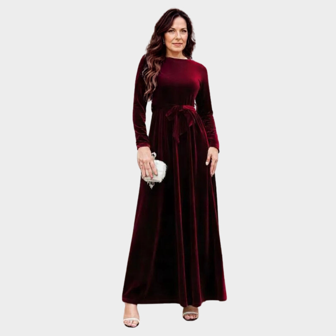 Women’s Long Velvet Maxi Dress – Elegant Formal Evening Gown, Solid Color, Bordeaux, Black, Blue, Green