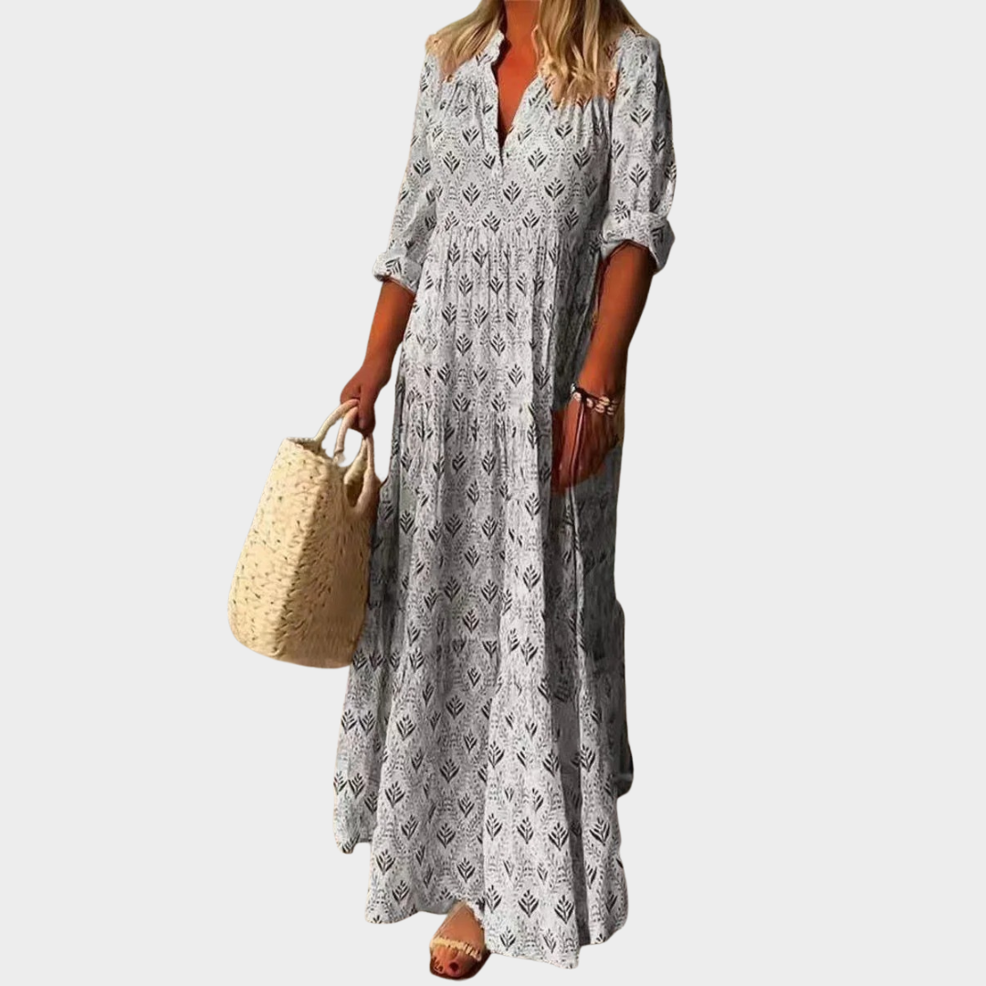 Women’s Retro Loose Long Dress – Elegant Stand Collar Fashion Maxi Outfit – Multiple Colours
