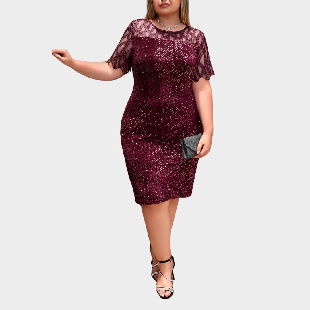 Women's Midi Dress – Elegant Sequin Evening Gown – Round Neck – Short Sleeves – Multiple Colours