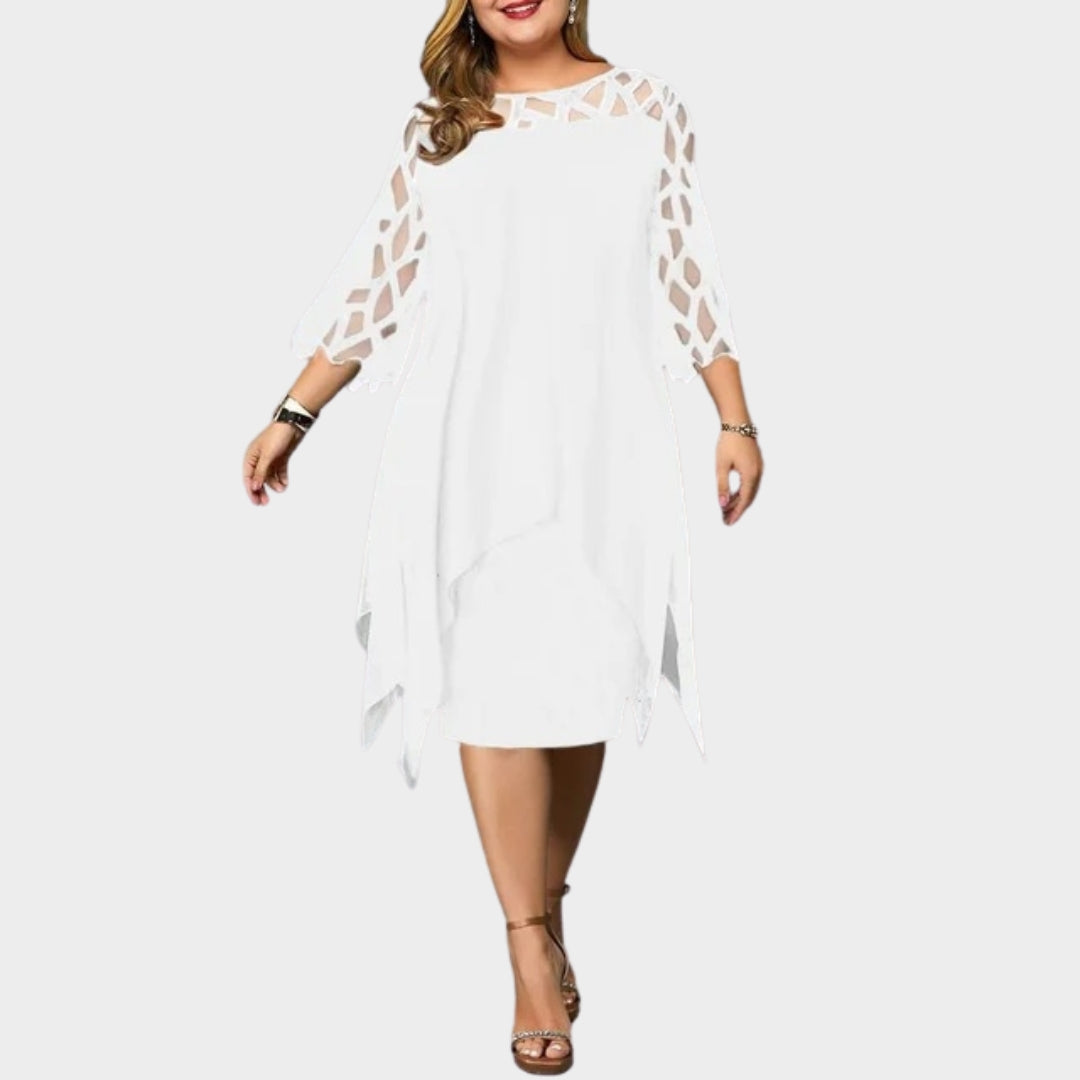 Women's Elegant Midi Evening Dress – Hollow Out Sleeves – O-Neck – Multiple Colours