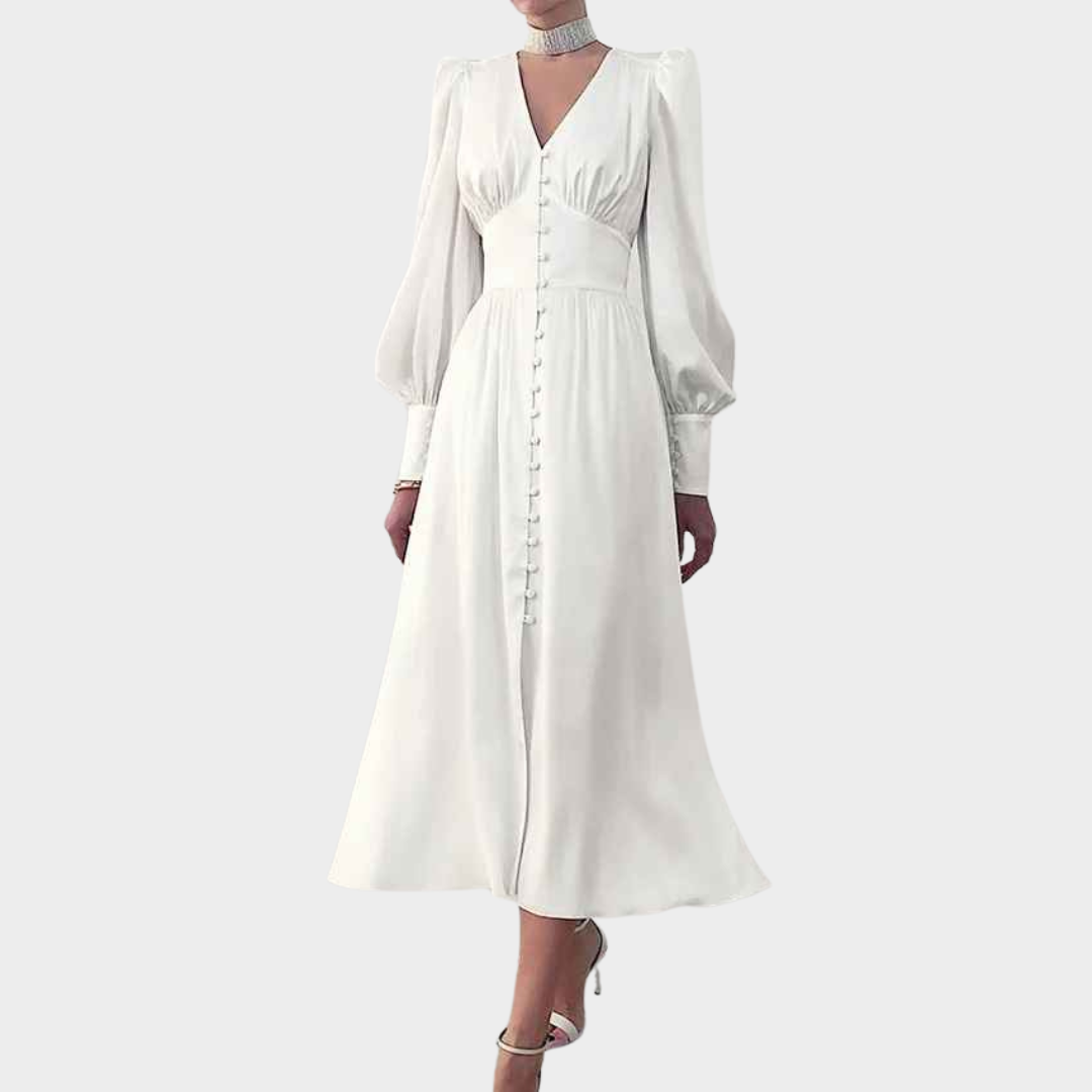 Women's Long Satin Dress - V-Neck Waist-Tie - Elegant Retro Style - Soft Silky Fabric - Multiple Colours